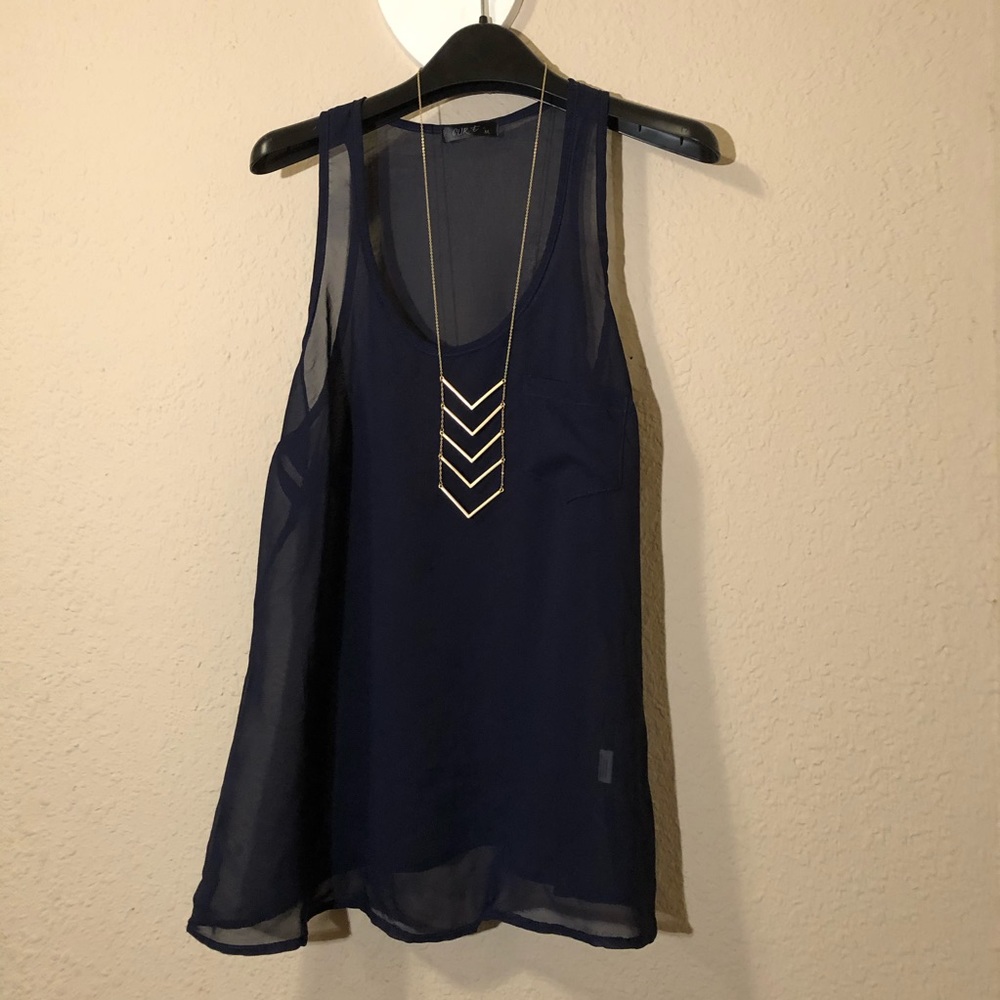 Navy Blue Sheer Pocket Tank Size M